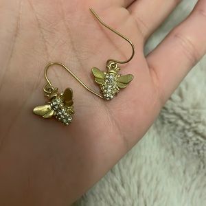 Small gold bee earrings with diamond body (not real diamonds)